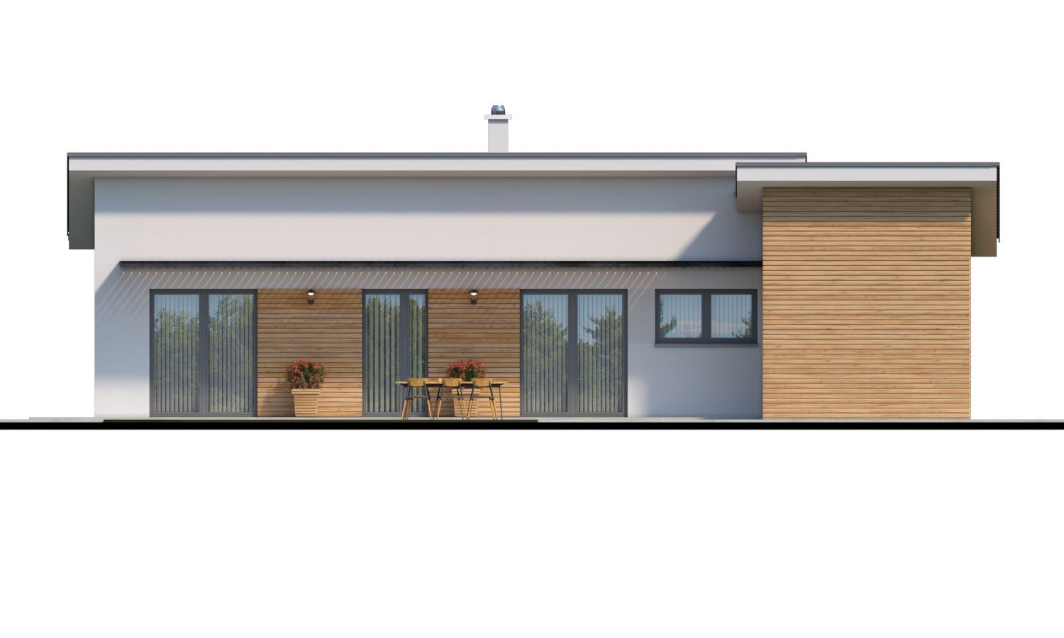 Moderný malý murovaný rodinný dom s garážou, pultovou strechou. Možná realizácia s dvojgarážou, alebo bez garáže. Vhodný aj ako dvojdom, alebo do radovej zástavby.